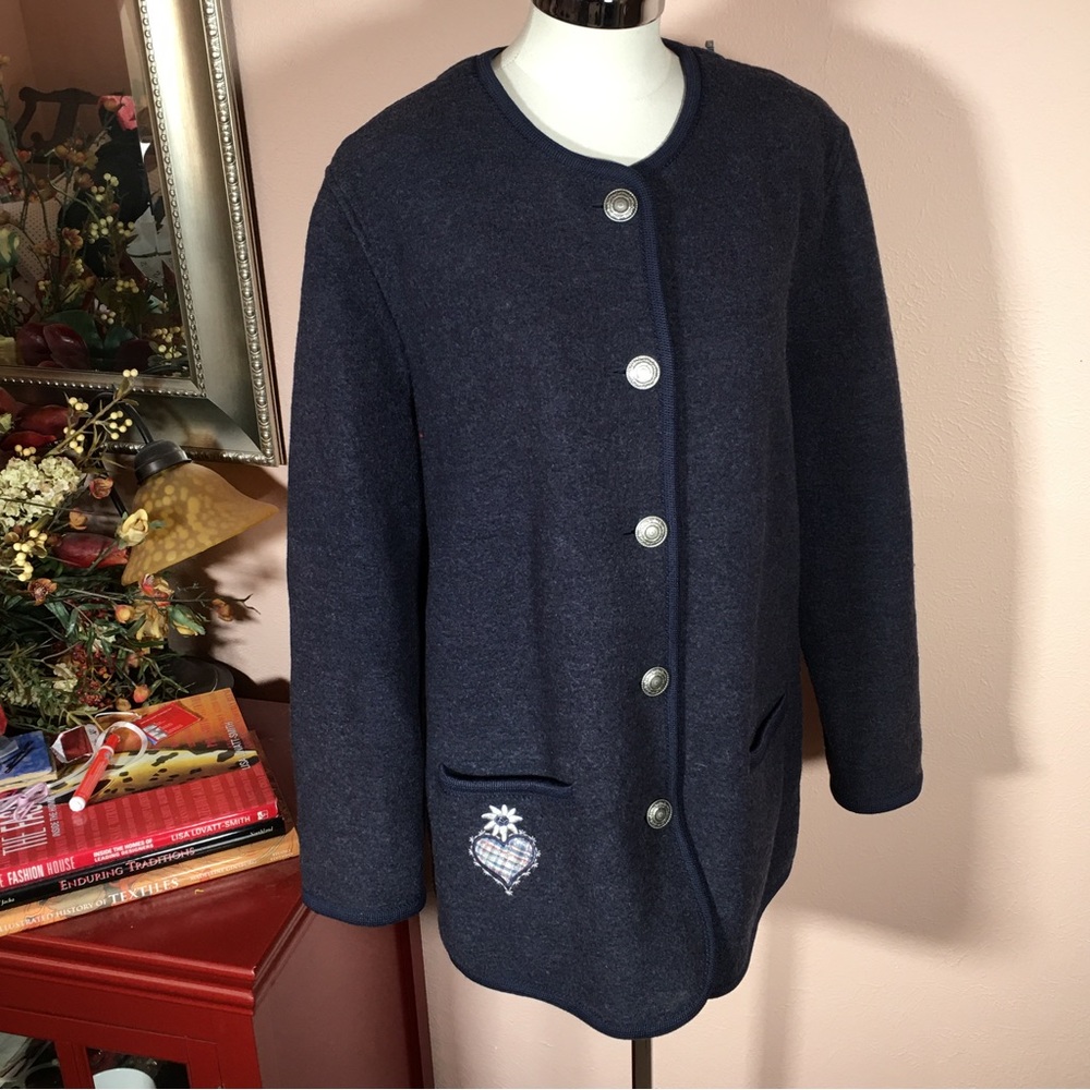 Vintage 1980 Perri Oversized Blue Boiled Wool German cardigan Sweater Coat